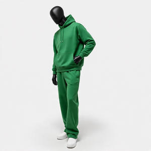 Ensemble de survêtement unisexe à capuche, manches longues, vert uni, sweat-shirt et pantalon, tenue décontractée d'automne, poches latérales, coupe ample, coton mi-lourd - Product Image 2
