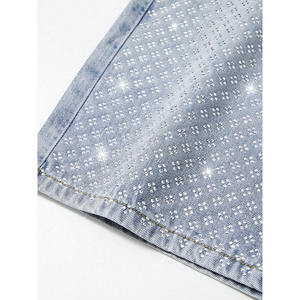Shorts en jean taille haute pour femme, coupe ample, avec poches, délavé, style décontracté d'été, design patchwork - Product Image 5