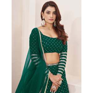 Paillettes vertes charmantes Georgette Lehenga Choli avec Dupatta pour la mère de la mariée - Product Image 5