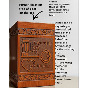 Engraved Wooden Cremation Urn Box - 'You Have the Key to My Heart' - Personalized <b>Memorial</b> Funeral <b>Memorial</b> <b>Keepsake</b> by AYAANS - Product Image 4