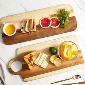 Tabla de servir de madera de acacia con mango largo, tabla de cortar de madera, bandeja para queso, tabla de cortar para cocina, apta para alimentos - Product Image 1