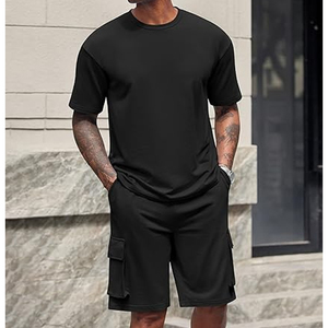Mens T Shirt Cargo Shorts <b>Set</b> 2 Piece Manufacturer 220 GSM Cotton Oversized Summer Streetwear OEM ODM Bulk Supply - Product Image 2