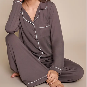 Conjunto de Pijama de Satén 100% Algodón para Mujer, Ropa de Dormir Informal y Moderna para el Hogar, Conjunto de 2 Piezas, Largo, Suave - Product Image 5