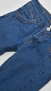 Pantalones vaqueros de mezclilla ajustados de moda para mujer, jeans azules lavados de talla grande, pantalones acampanados para mujer, pantalones vaqueros con logo personalizado en venta - Product Image 5