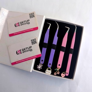 แหนบต่อขนตา GETUP BROSONS สแตนเลสสตีล ปลายเรียบ แม่นยำ บรรจุกล่องสีชมพู-ม่วง พร้อมจี้ตกแต่งแบบกำหนดเอง - Product Image 2