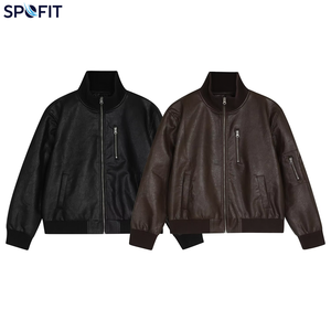 American Retro <b>High</b>-End Biker Style PU <b>Leather</b> Stand Collar Jacket Men's Thickened <b>Leather</b> Solid Loose Fit Design Winter <b>Tops</b> - Product Image 2