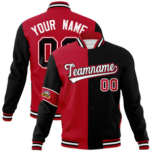 Chaqueta Varsity Personalizada para Hombre, Resistente al Viento, Roja y Negra, Estilo Letterman, Béisbol, Bomber, con Nombre y Número Personalizados, Diseño con Parches, Ropa Urbana - Product Image 1