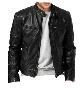 Coated Leather Jacket <b>Men's</b> Spring Autumn pilot Motorcycle Suit Stand Collar High Street Trendy Brand Leather Jacket for <b>Men</b> - Product Image 1