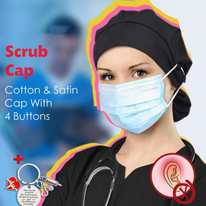 Drain Sports DS-SC-1607 Black Polyester/Cotton Surgical <b>Scrub</b> <b>Cap</b> Satin Finish Needle Detection Button Tie-Back Closure Hospital - Product Image 6