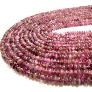 Perles de tourmaline rose naturelle 3-4 mm, forme ronde, lisses, en forme de bouton, pierres précieuses, brin de 13 pouces de long - Product Image 4