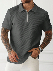 Chemise décontractée à manches courtes et demi-zip Manfinity Homme pour homme, couleur unie, haut d'été décontracté avec fermeture éclair, gris, pour homme - Product Image 1