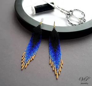 Mayorista líder de pendientes de cuentas violetas y doradas, pendientes de cuentas de semillas, pendientes multicolor, pendientes colgantes con bordados de cuentas - Product Image 5