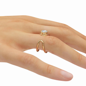 Bague en or 14 carats unique, style enveloppant, avec solitaire rond flottant en diamant de laboratoire, bague ouverte en spirale pour femme - Product Image 2