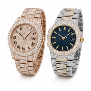 Reloj de Lujo con Diamantes, Movimiento de Cuarzo Analógico, Unisex, Correa de Acero Inoxidable, Caja Redonda, Visualización de Fecha - Product Image 4
