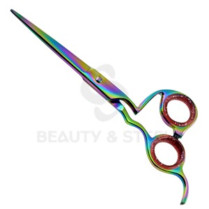 Ciseaux de coiffure professionnels bleu foncé avec design à rayures linéaires et bord convexe tranchant - Product Image 6