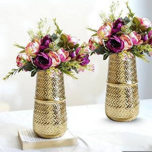Jarrón Cilíndrico de Metal Grabado con Flechas para Decoración del Hogar, Florero Decorativo Moderno, Centro de Mesa para Sala de Estar - Product Image 2