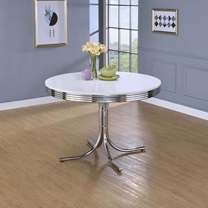 <b>White</b> and Chrome <b>Round</b> <b>Dining</b> <b>Table</b> - Product Image 1