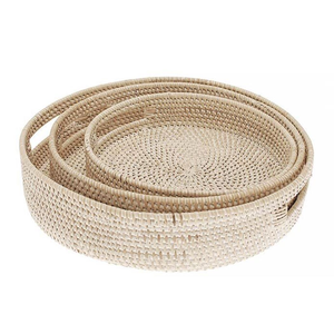 Plateau de service de style bohème de qualité supérieure, respectueux de l'environnement, fait à la main en rotin avec poignées en bois, organiseur de maison, plateau décoratif pour le thé - Product Image 4