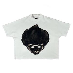 T-shirt thermique ample en coton épais 100 % imprimé en relief, coupe carrée, en molleton bouclette délavé à l'acide, grande taille - Product Image 1