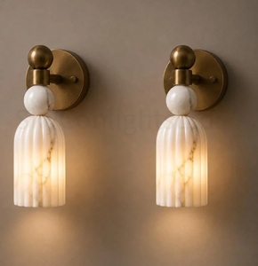 Brass Wall <b>Sconce</b>, Italian Marble Alabaster Wall Light, Mid Century Modern Vintage Brass <b>Lighting</b> Fixture, Luxury Bathroom Vanit - Product Image 1