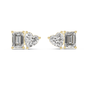 elegant heart and emerald cut diamond stud earrings in solid 14k gold handcrafted fine jewelry for women and brides - Product Image 3