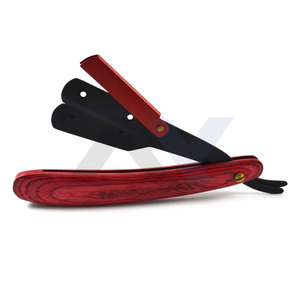 Best Selling Barber Razors Professional Straight Shavette Solid Red Wooden Handle <b>Swing</b> Lock Shaving Razor Barbershop Grooming - Product Image 2