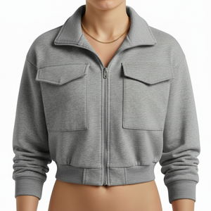 Sweat à capuche de haute qualité personnalisé pour femme, pull à fermeture éclair, manches longues, coton doux, crop top, sweat à capuche de sport pour la course à pied - Product Image 1