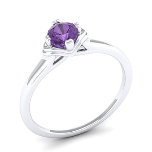 Anillo solitario REYES de nuevo diseño con corte redondo, gema de amatista de 0.5 quilates, certificado GRA, plata de ley 925, joyería de moissanita para mujer - Product Image 2