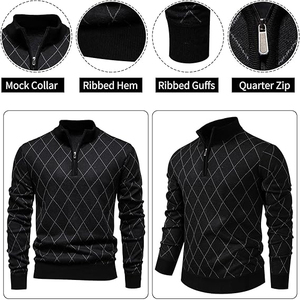 Pull classique anti-boulochage pour homme, col rond, en coton doux tricoté, essentiel pour l'hiver, décontracté, avec logo frontal - Product Image 4