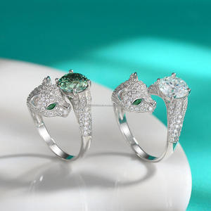 Luxury Green Moissanite <b>Ring</b> With Panther Design Round Cut Stone Sterling <b>Silver</b> <b>Statement</b> Jewelry For Women Gift - Product Image 1