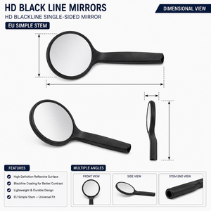 HD Black Line Mirror #5 Single-Sided Mirror Head EU Simple Stem Stainless Steel Zetomed Pro - Product Image 6