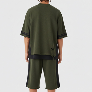 Ensemble T-shirt et short d'été pour homme, personnalisé, en polyester/coton tricoté, pour un style vintage délavé, coupe ample, respirant, imprimé - Product Image 2