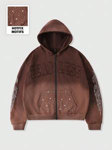 Sweat-shirt à capuche oversize pour homme, style urbain, avec strass, décontracté, streetwear, vêtements de sport, tissu épais, hiver - Product Image 6