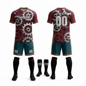 Conjunto de Camiseta de Fútbol Sublimada Personalizada, Cuello en V, Manga Corta, Nombre del Equipo Impreso, Uniforme Transpirable de Poliéster para Todas las Temporadas - Product Image 1