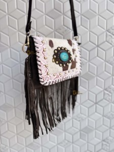 Sac à main en cuir suédé de haute qualité avec franges, couleur turquoise, sac bandoulière en peau de chèvre, style bohème gypsy, sac fait main multi-usages - Product Image 2