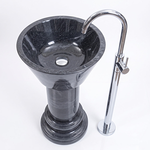 อ่างล้างหน้าแบบตั้งพื้นหินสีดำธรรมชาติ ดีไซน์ทันสมัย ผิวเงา - Product Image 1
