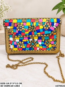 Pochettes de soirée chic en mosaïque, fabriquées à la main par des artisans, pour femmes, accessoire essentiel, sac à main indien, fer fait main, chaîne en velours, N/A - Product Image 5