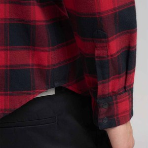 Chemise en flanelle à carreaux rouge et noir pour homme, manches longues, col rabattu, boutonnée, style décontracté, vêtement d'automne, 100% coton tissé - Product Image 3