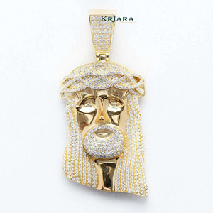 Jesus Face Pendant 925 Silver Lab Grown Diamond Inlay Religious Charm <b>Men</b> Christian Jewelry Round Brilliant Cut - Product Image 1