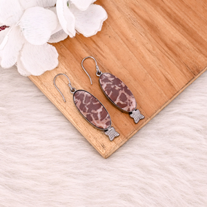 Magnifiques Boucles d'Oreilles Tendance en Jaspe Malinga Naturel Forme Ovale avec Monture en Rhodium Noir, en Laiton, Vente en Gros pour Femmes et Filles - Product Image 3