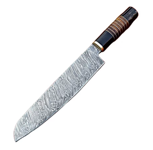 PRESTIGE BLADES Customizable Handmade Damascus Steel Chef <b>Knife</b> Modern Wooden Handle Ambidextrous Design Dishwasher <b>Safe</b> Brushed - Product Image 1