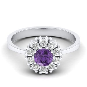 Bague Halo REYES en Argent Sterling 925 avec Moissanite Certifiée GRA et Améthyste Naturelle pour Femme – Bijoux Fins – Grande Vente - Product Image 1
