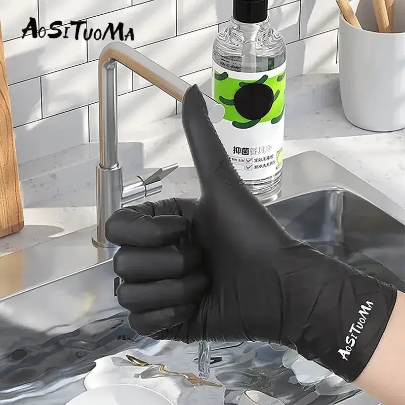 20 Stück schwarze Einweg-Handschuhe Küche Tattoo Haushalt Reinigung Geschirrspülen Handschuhe PVC Latex Ölfrei Ölbeständige Handschuhe
