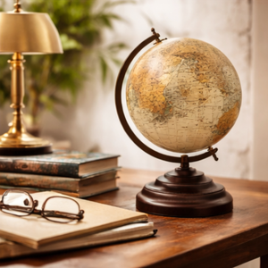 Globo Terráqueo de Escritorio Premium con Base de Madera, Hierro y Plástico |   Globo terráqueo educativo con mapa detallado para escritorio de oficina, decoración de mesa de estudio - Product Image 2