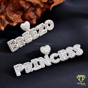 Moissanite Diamond PRINCESS Custom Name Necklace With Iced Out <b>Letter</b> Pendant Heart Detail And Sparkling Cuban Link Chain Luxury - Product Image 2