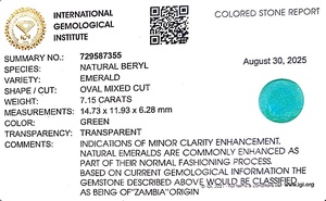 Émeraude ovale verte de 7,15 carats provenant de Zambie, pierre précieuse brute EOHH-255 - Product Image 6