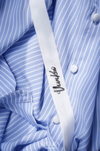Chemise en coton rayée bleue pour femme, manches longues, boutonnée, col classique, coupe décontractée, détail ruban, automne - Product Image 5