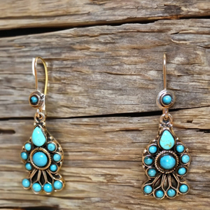 Boucles d'oreilles ethniques en argent Sterling 925 fabriquées à la main avec des pierres de cristal de guérison népal à la mode Turquoise bijoux cadeau - Product Image 1