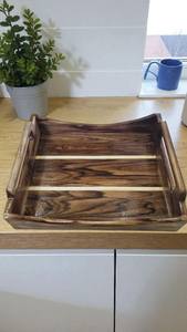 Plateau de service en bois fait main avec poignées, décoration bohème pour la maison, plateau ottoman en bois de noyer - Product Image 5