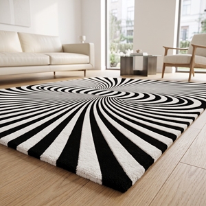 3D Vortex Illusion Area <b>Rug</b> <b>Black</b> White Hand Tufted Abstract Carpet Modern Floor Mat for Home Hallway Entry - Product Image 4